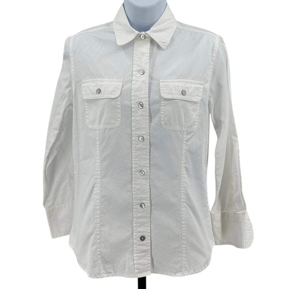 Chico's Shirt WMNS SZ 0 White Button Up Long Sleeve Collared Dress Blouse